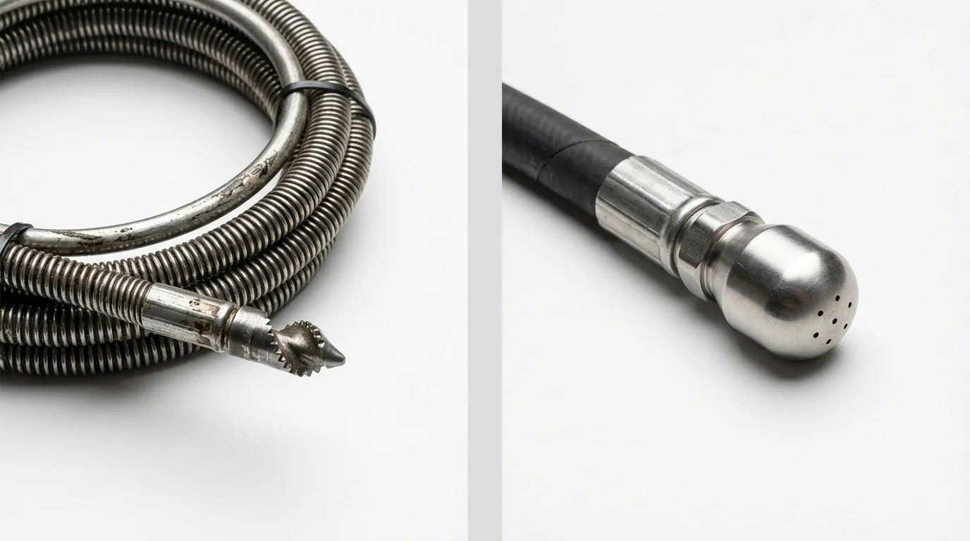 Drain snake cable and hydro jetting nozzle used for drain cleaning in Vienna, IL