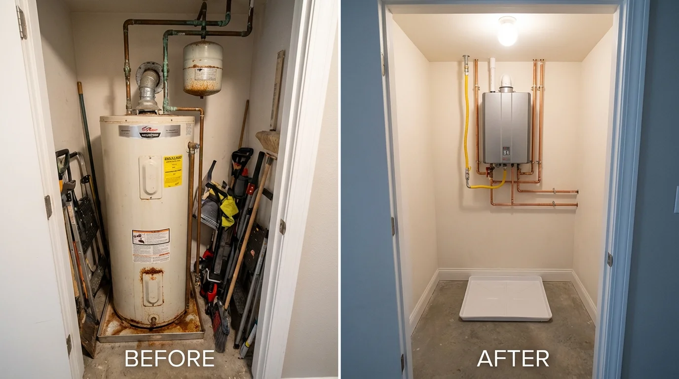 Tank water heater versus wall-mounted tankless unit comparison for Vienna, IL homeowners